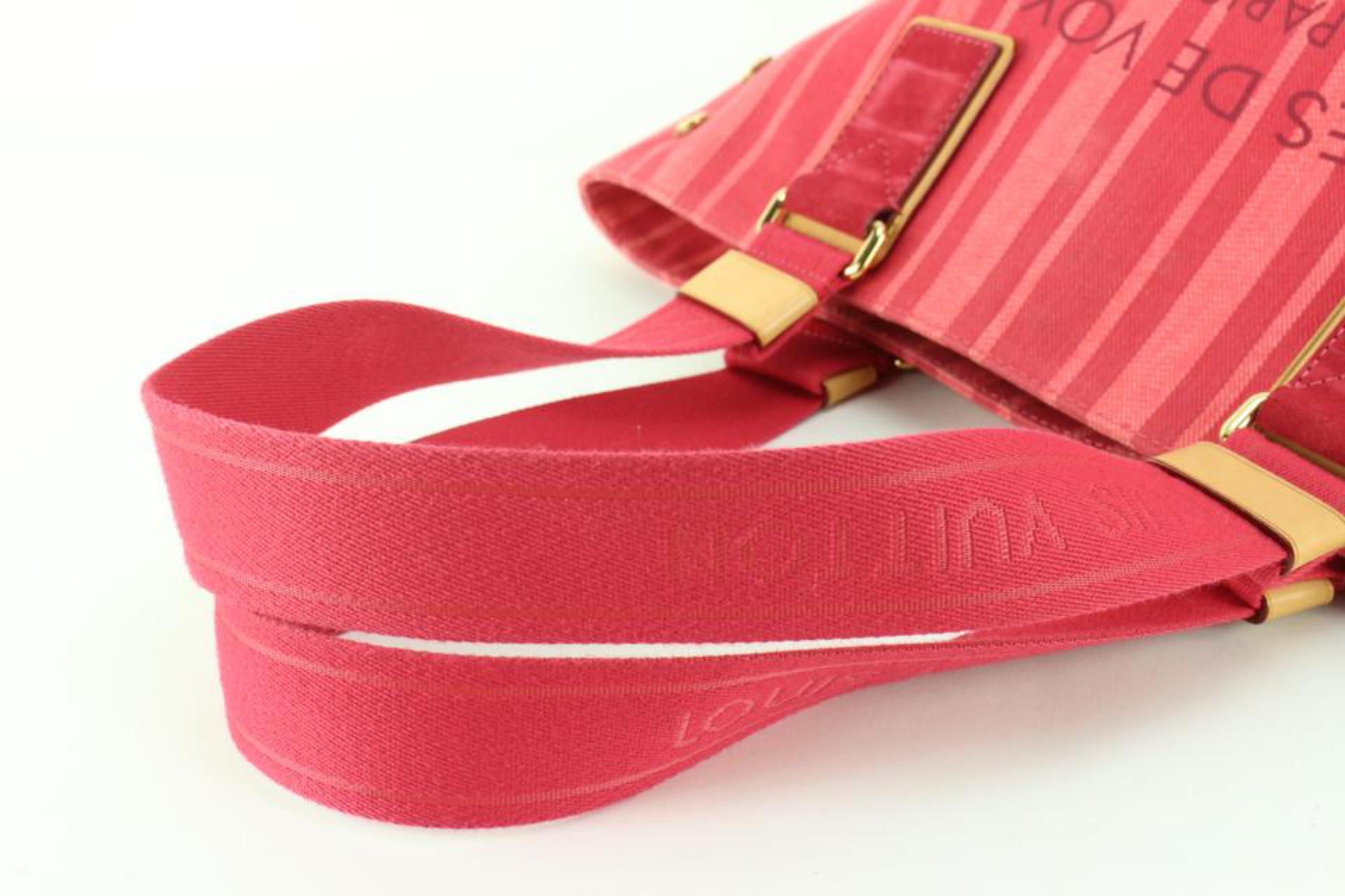 Louis Vuitton Red Pink Striped Denim Articles De Voyage Soleil Cabas PM 84lz817s 1