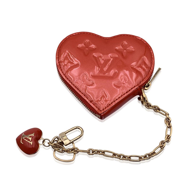 LOUIS VUITTON Red Monogram Vernis Leather Heart Coin Purse at