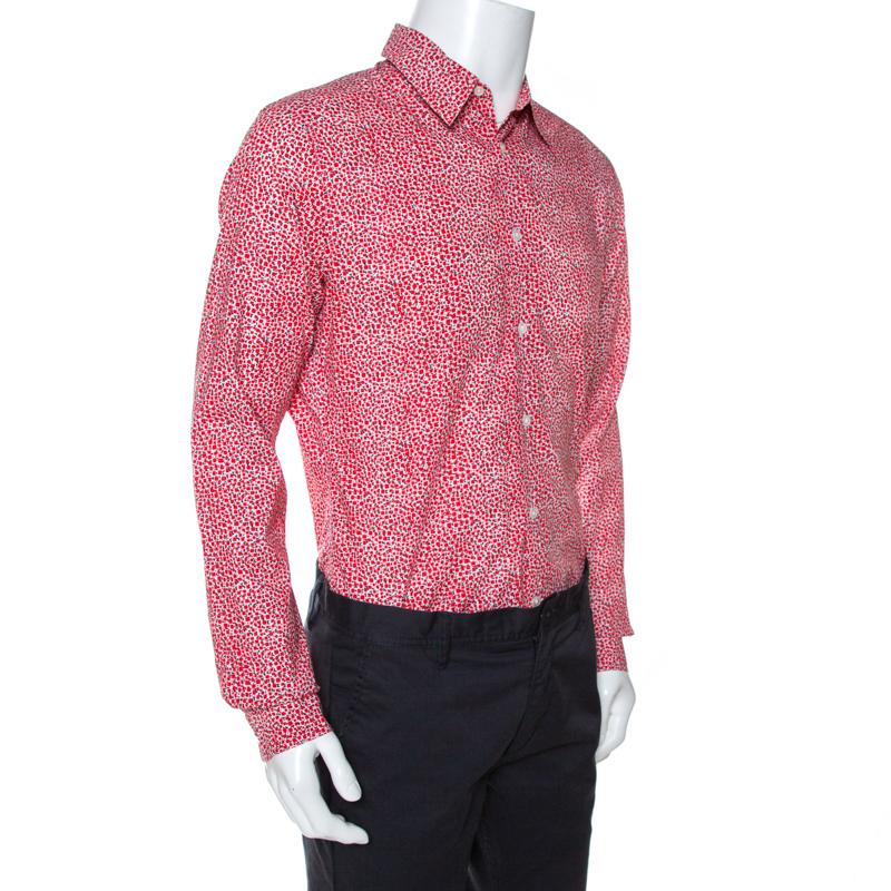 Louis Vuitton Red Printed Cotton Long Sleeve Shirt M In Good Condition In Dubai, Al Qouz 2