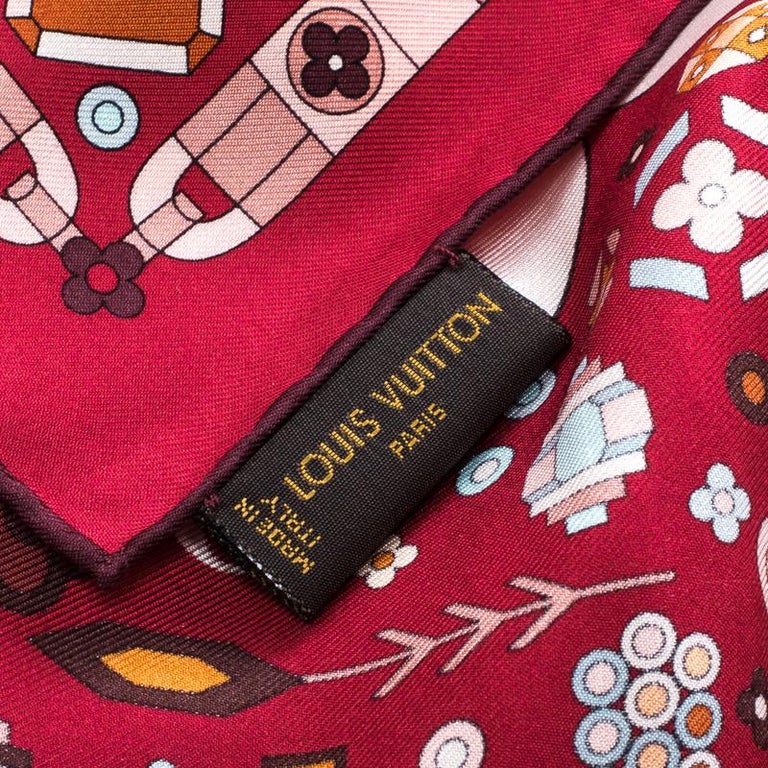 Louis Vuitton Red Printed Silk Square Scarf For Sale at 1stDibs
