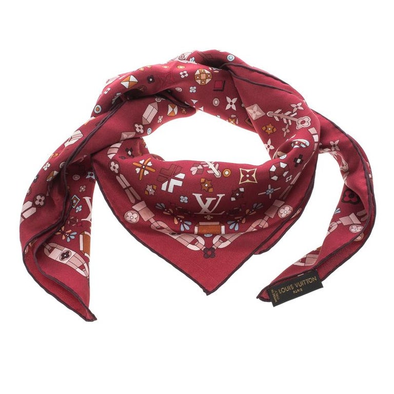 Louis Vuitton Red Printed Silk Square Scarf For Sale at 1stdibs