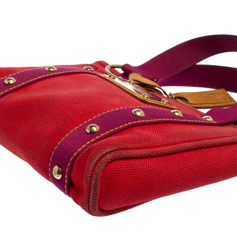 Louis Vuitton Red/Purple Canvas Antigua Cabas PM Bag For Sale 6