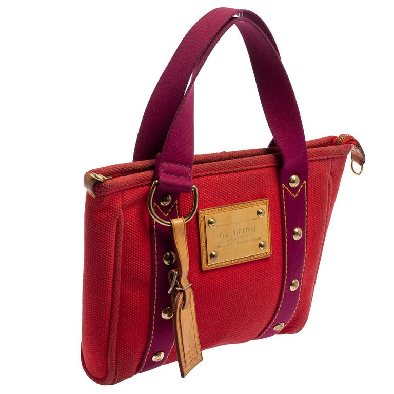 Louis Vuitton Red/Purple Canvas Antigua Cabas PM Bag In Good Condition For Sale In Dubai, Al Qouz 2
