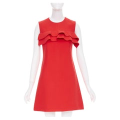 LOUIS VUITTON red ruffle sleeveless viscose blend cocktail dress FR36 S