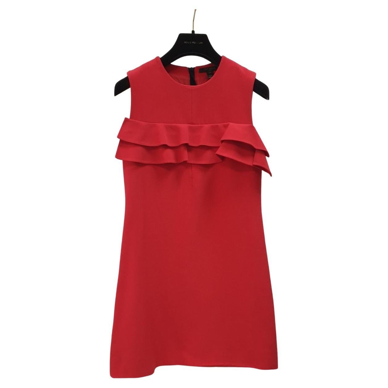 LOUIS VUITTON Rotes RUFFLED A-LINE MINI DRESS Sz.34 im Angebot