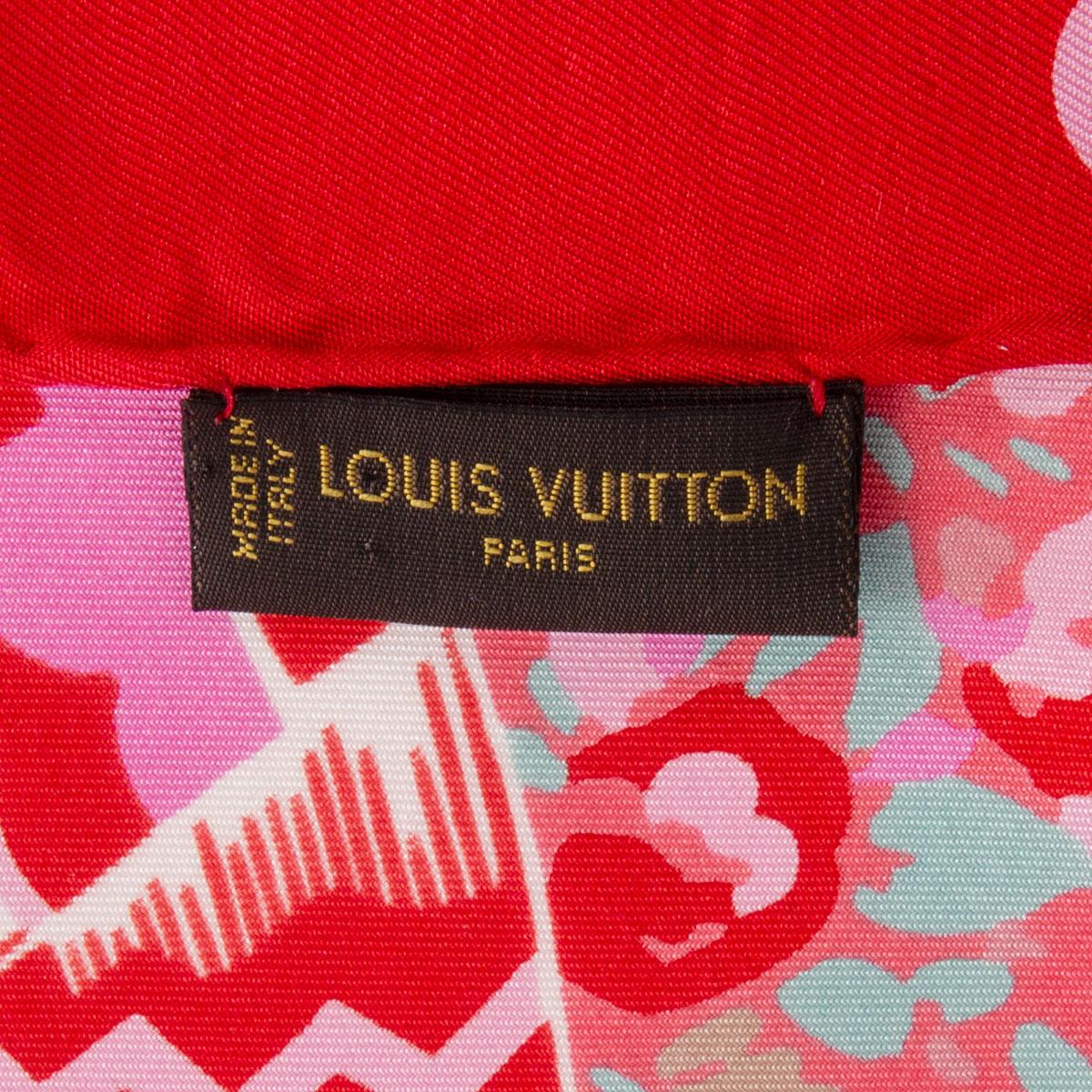 Red LOUIS VUITTON red silk FLORAL Scarf