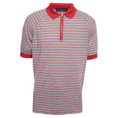 Louis Vuitton Red Striped Cotton Zip Polo T-Shirt 4XL