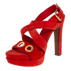 Louis Vuitton Red Suede Criss Cross Platform Ankle Strap Sandals Size 40