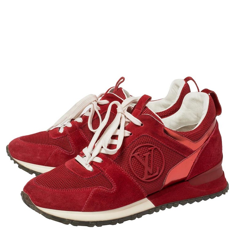 Louis Vuitton Red Suede Leather And Fabric Run Away Sneakers Size
