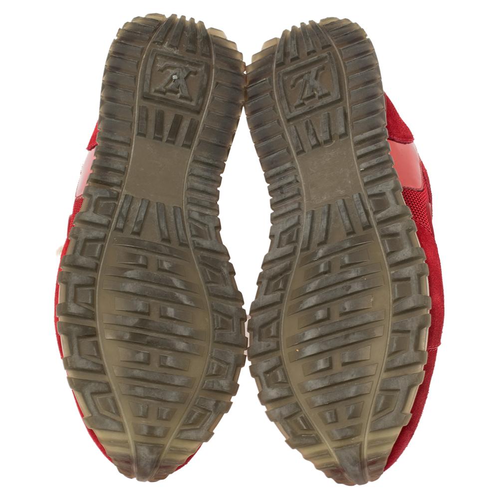Louis Vuitton Red Suede Leather And Fabric Run Away Sneakers Size 36.5 In Good Condition In Dubai, Al Qouz 2
