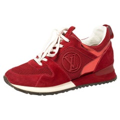 Louis Vuitton Red Suede Leather And Fabric Run Away Sneakers Size 36.5