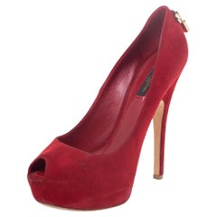 Louis Vuitton Red Suede Oh Really! Peep Toe Platform Pumps Size 38