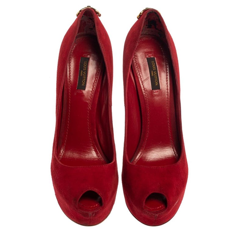 Louis Vuitton Red Suede Oh Really! Peep-Toe Pumps Size 38 Louis