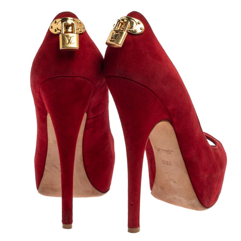 Louis Vuitton Red Suede Oh Peep Toe Pumps Size 39.5 | louis vuitton pumps rote sohle