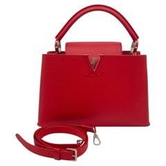 Louis Vuitton Red Taurillon Leather Capucines MM Handbag with Silver Hardware