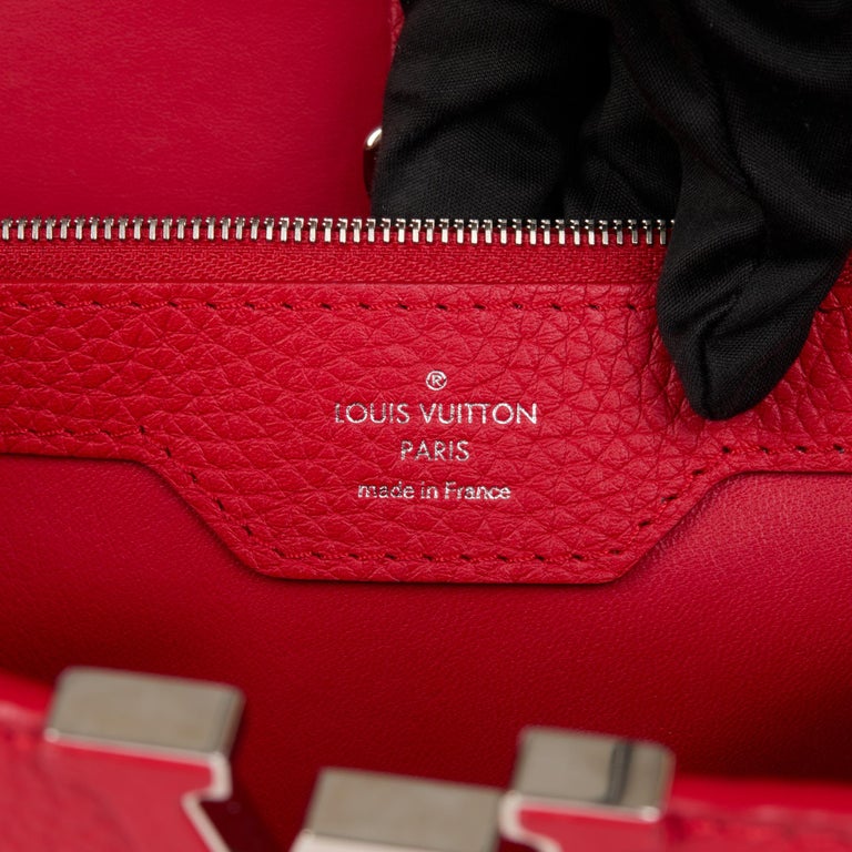 LOUIS VUITTON Red Taurillon Leather & Python Leather Capucines MM For Sale 5