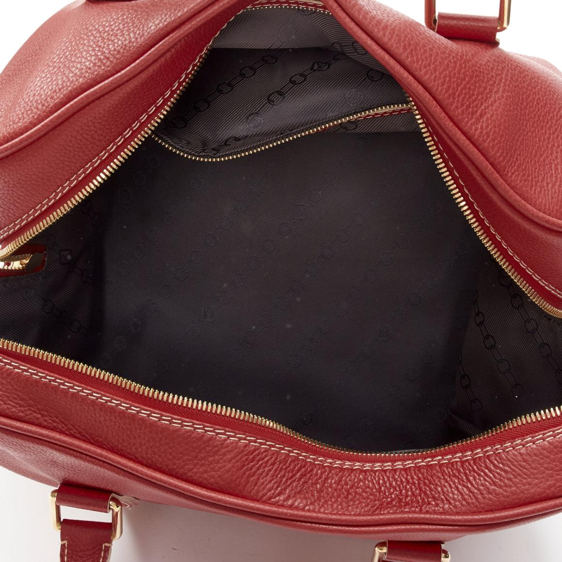 LOUIS VUITTON Red Tobaco Leather Carryall Boston Duffle top handle travel bag 6