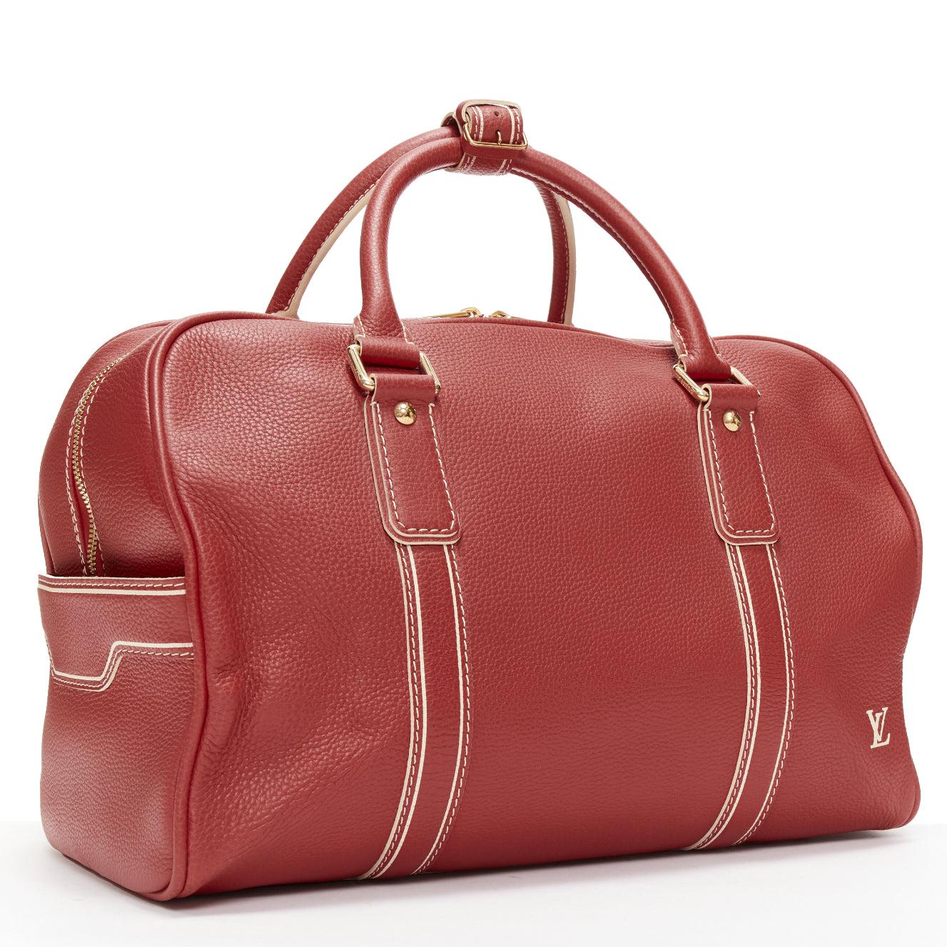 LOUIS VUITTON Red Tobaco Leather Carryall Boston Duffle top handle travel bag In Good Condition In Hong Kong, NT