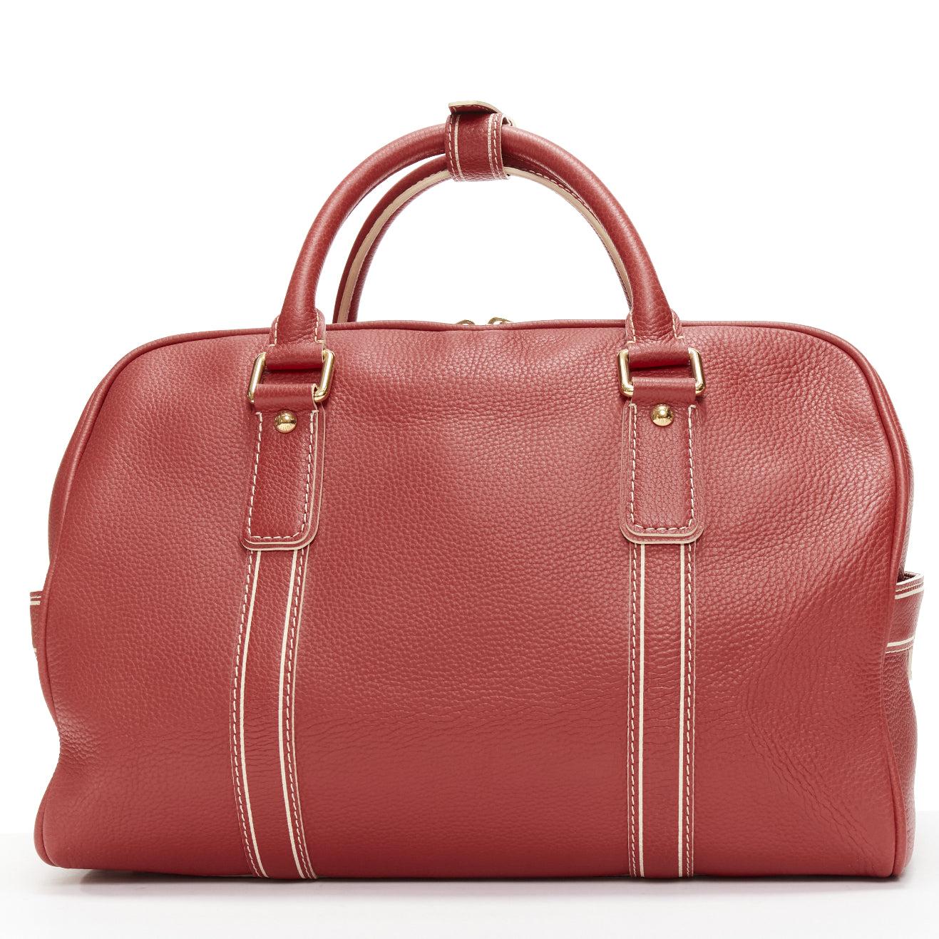 Women's LOUIS VUITTON Red Tobaco Leather Carryall Boston Duffle top handle travel bag