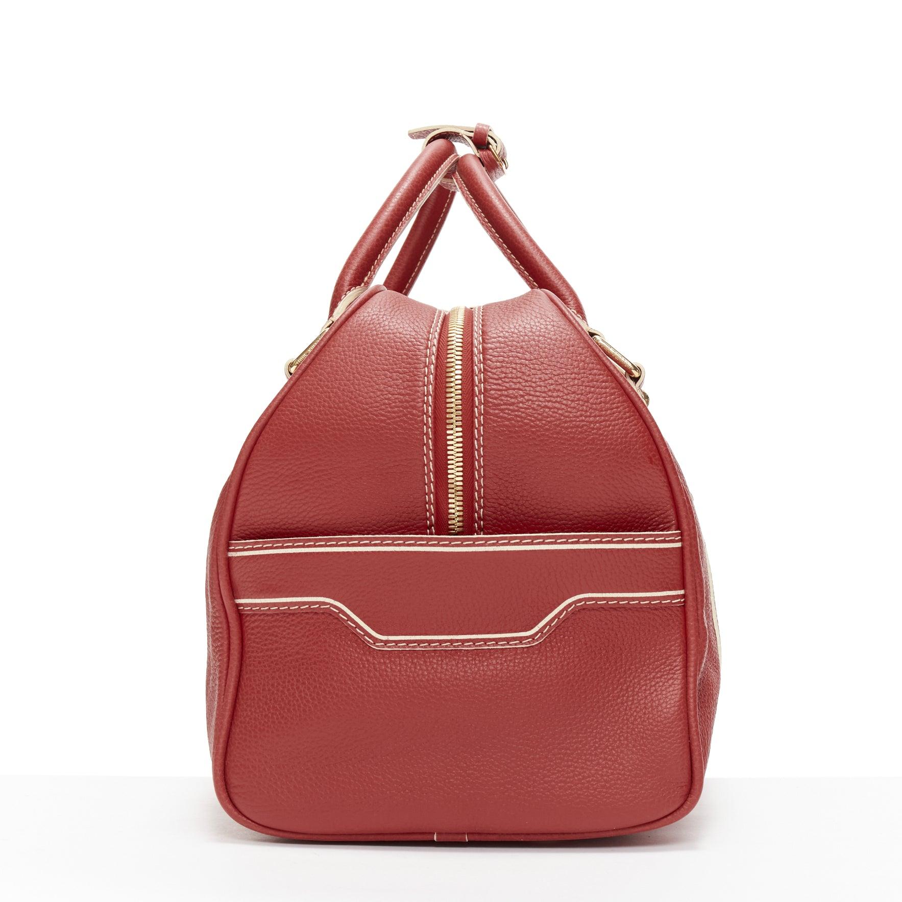 LOUIS VUITTON Red Tobaco Leather Carryall Boston Duffle top handle travel bag 1