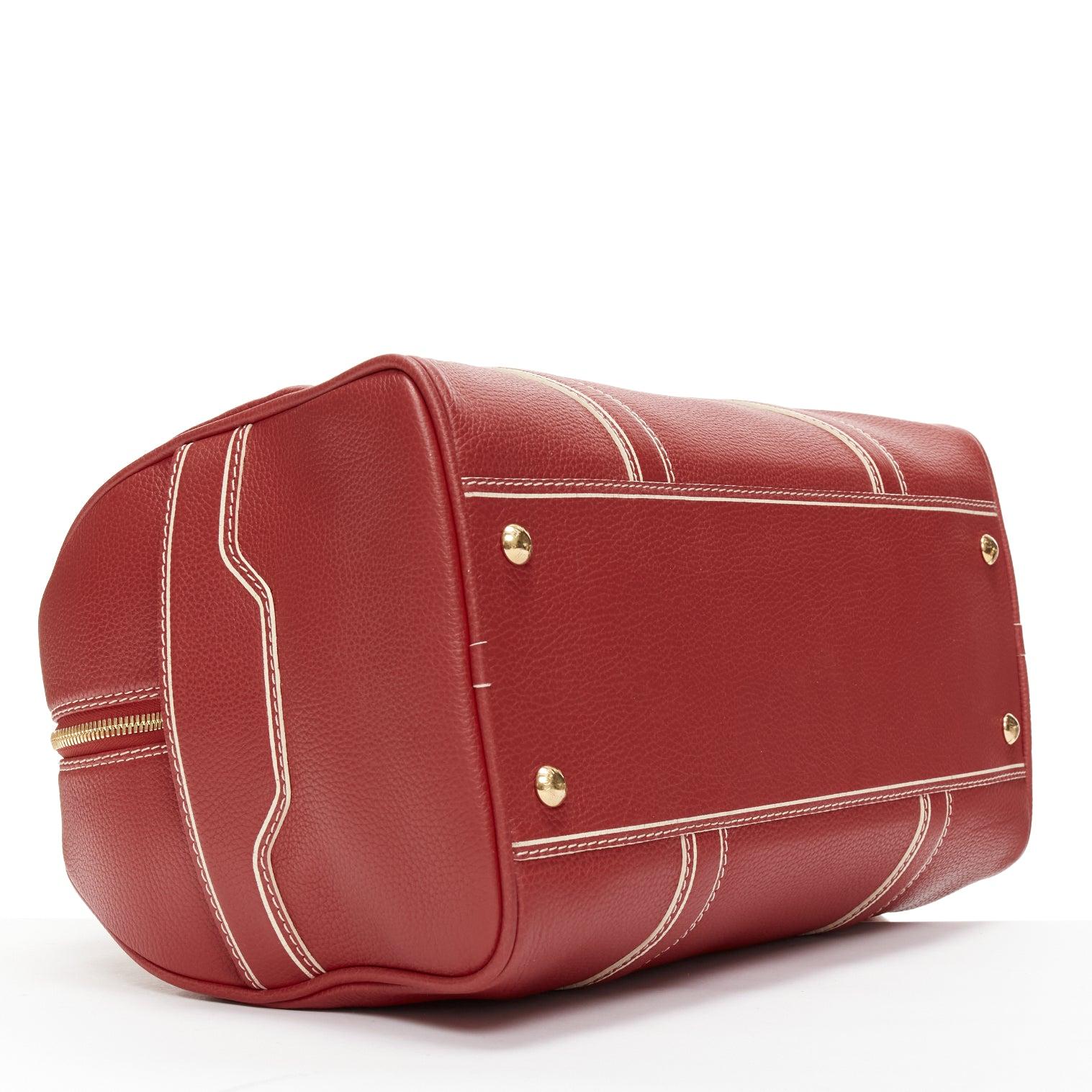 LOUIS VUITTON Red Tobaco Leather Carryall Boston Duffle top handle travel bag 2