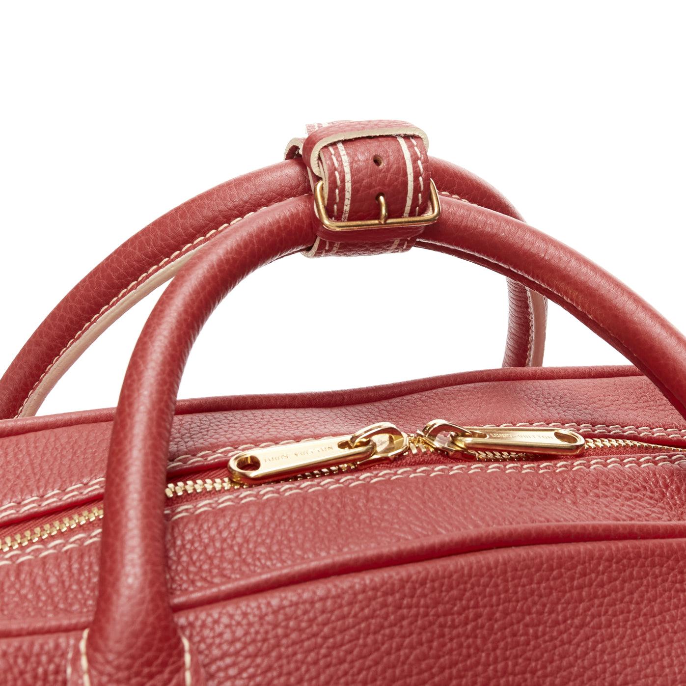 LOUIS VUITTON Red Tobaco Leather Carryall Boston Duffle top handle travel bag 3