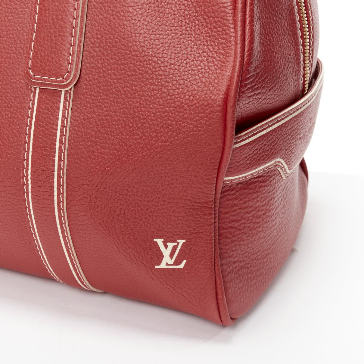 LOUIS VUITTON Red Tobaco Leather Carryall Boston Duffle top handle travel bag For Sale 4