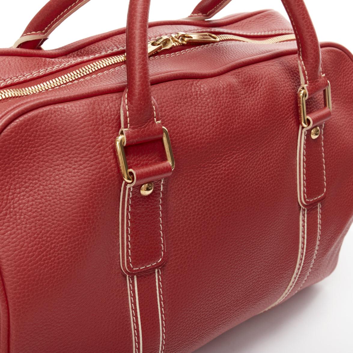 LOUIS VUITTON Red Tobaco Leather Carryall Boston Duffle top handle travel bag 5