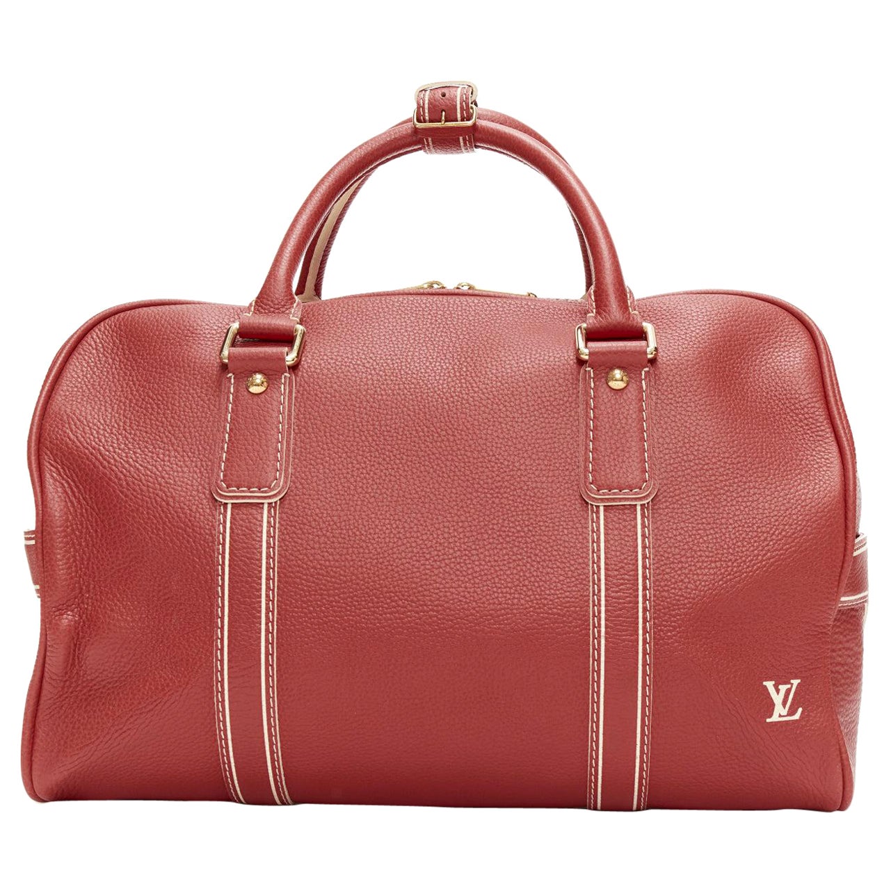 LOUIS VUITTON Red Tobaco Leather Carryall Boston Duffle top handle travel bag