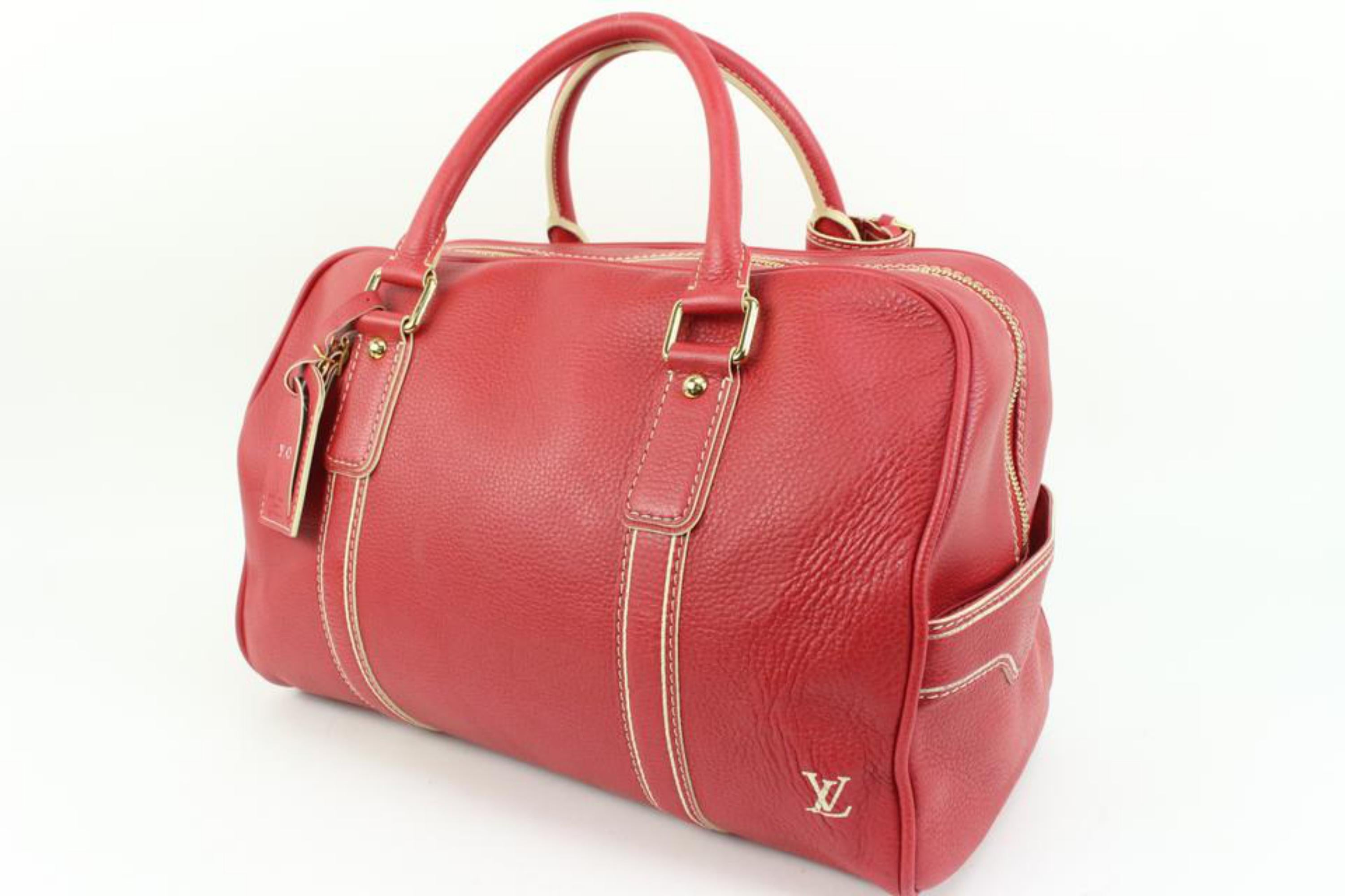 Louis Vuitton Red Tobago Leather Carryall Boston Duffle 40lk324s
Date Code/Serial Number: TH0016
Made In: France
Measurements: Length:  16