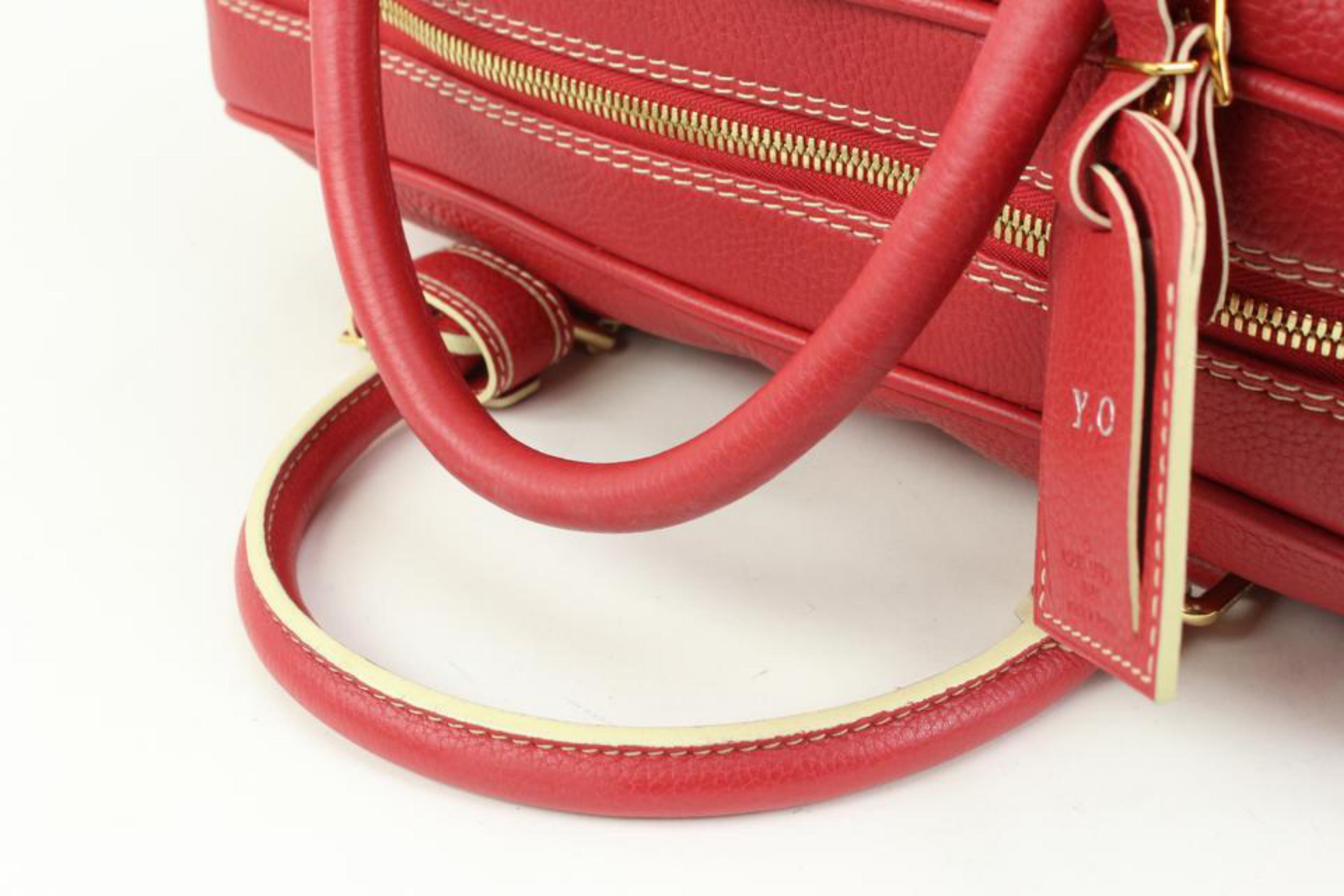 Louis Vuitton Red Tobago Leather Carryall Boston Duffle 40lk324s In Good Condition In Dix hills, NY