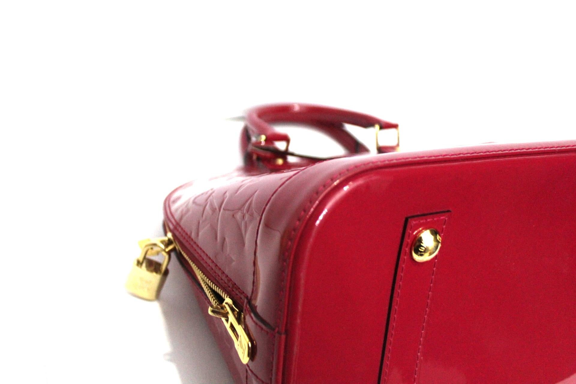Brown Louis Vuitton Red Vernice Alma Bag