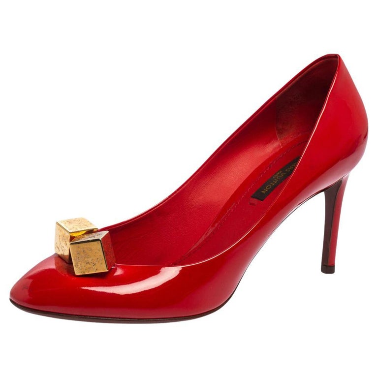 Louis Vuitton Red Silk Satin Heels/Pumps found on Polyvore