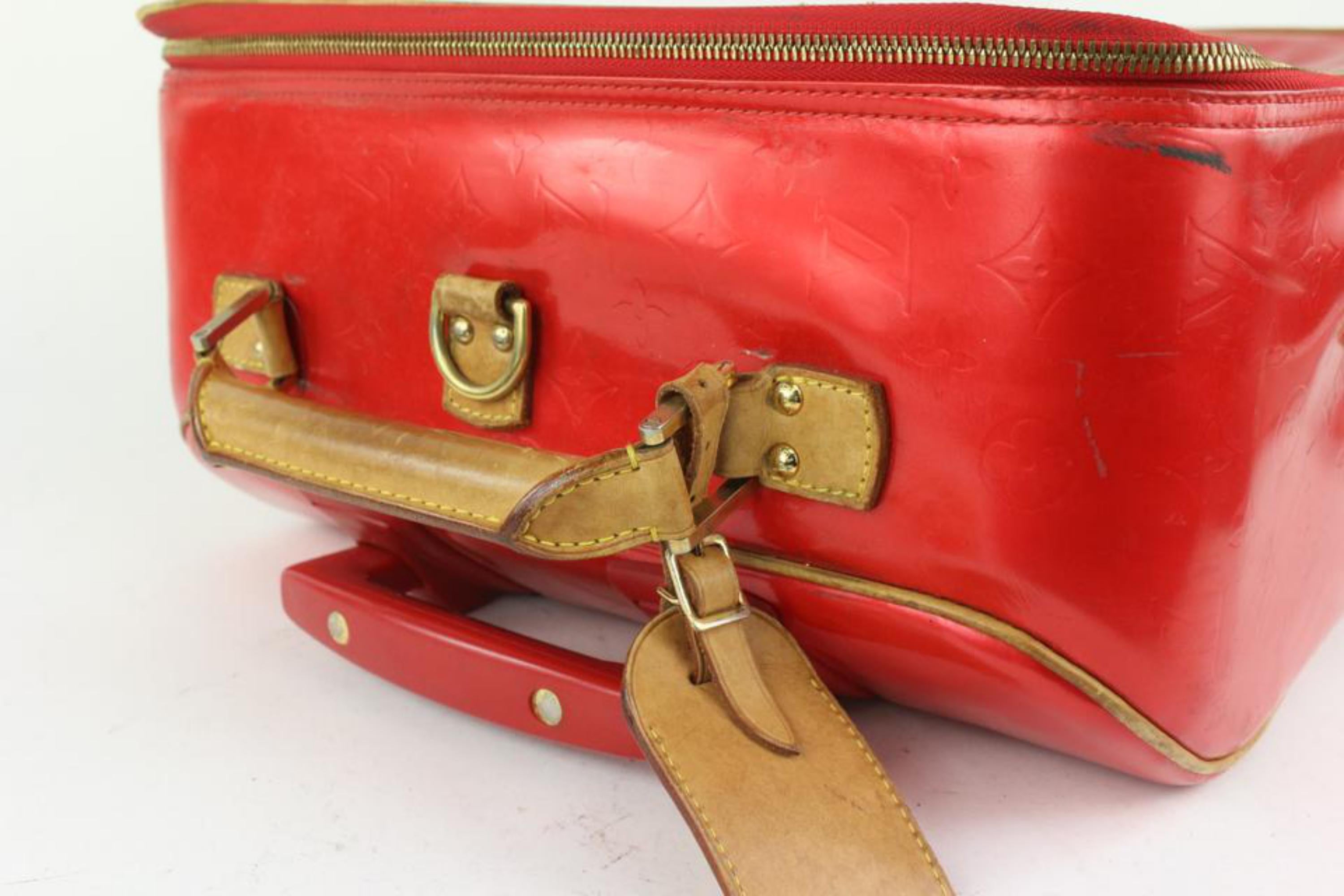 Louis Vuitton Red Vernis Monogram Pegase 55 Rolling Luggage Trolley Suitcase 101 For Sale 2