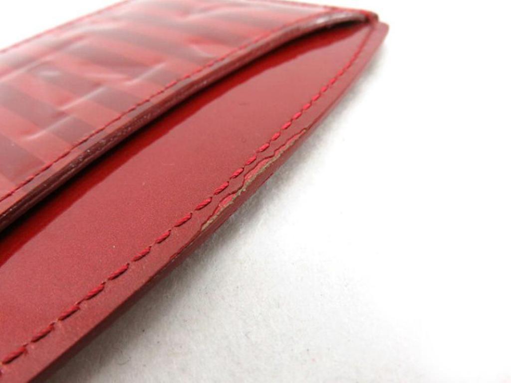 Louis Vuitton Red Vernis Rayures Card Case 220058 Wallet In Good Condition For Sale In Forest Hills, NY