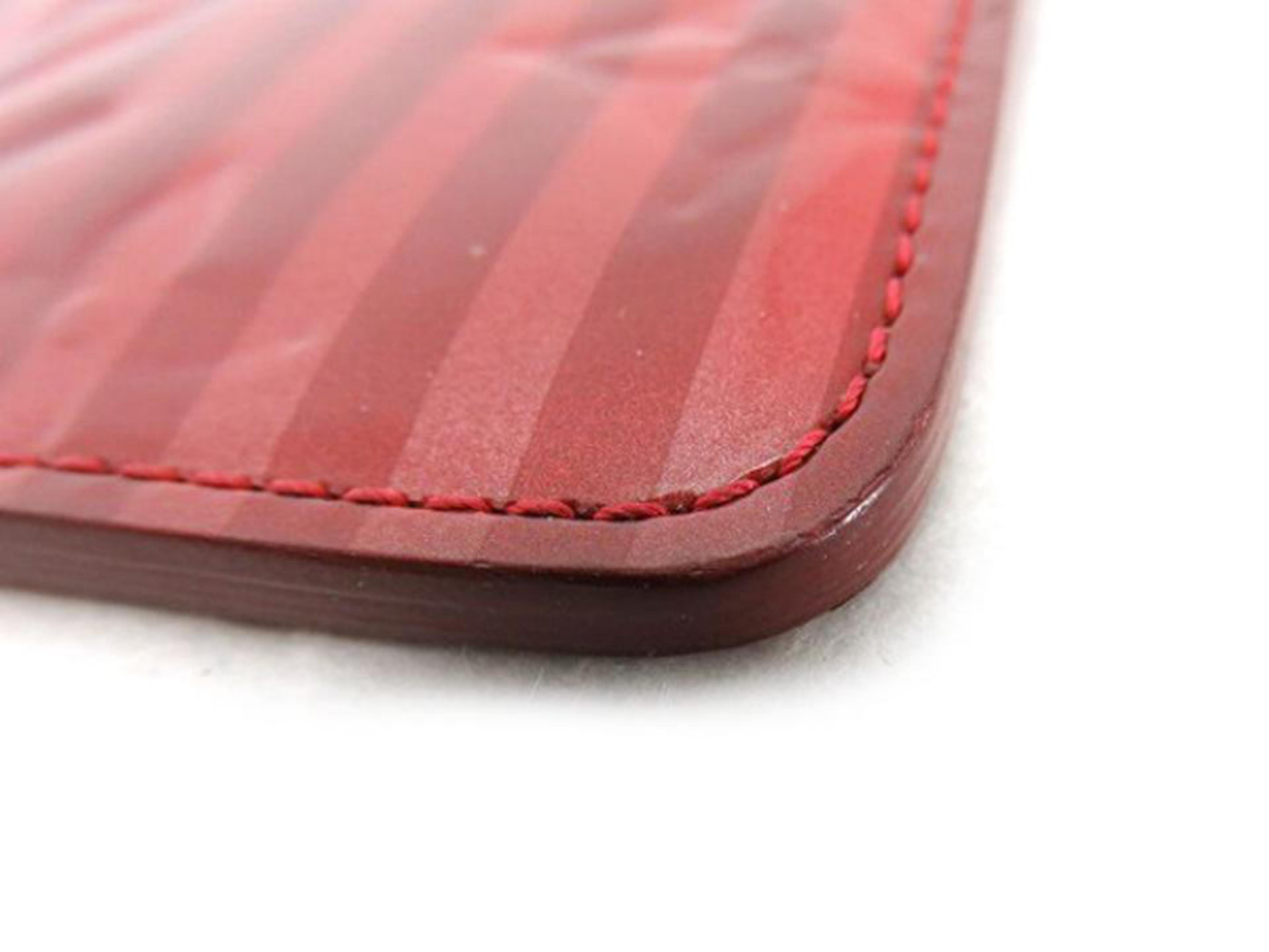 Women's Louis Vuitton Red Vernis Rayures Card Case 220058 Wallet For Sale