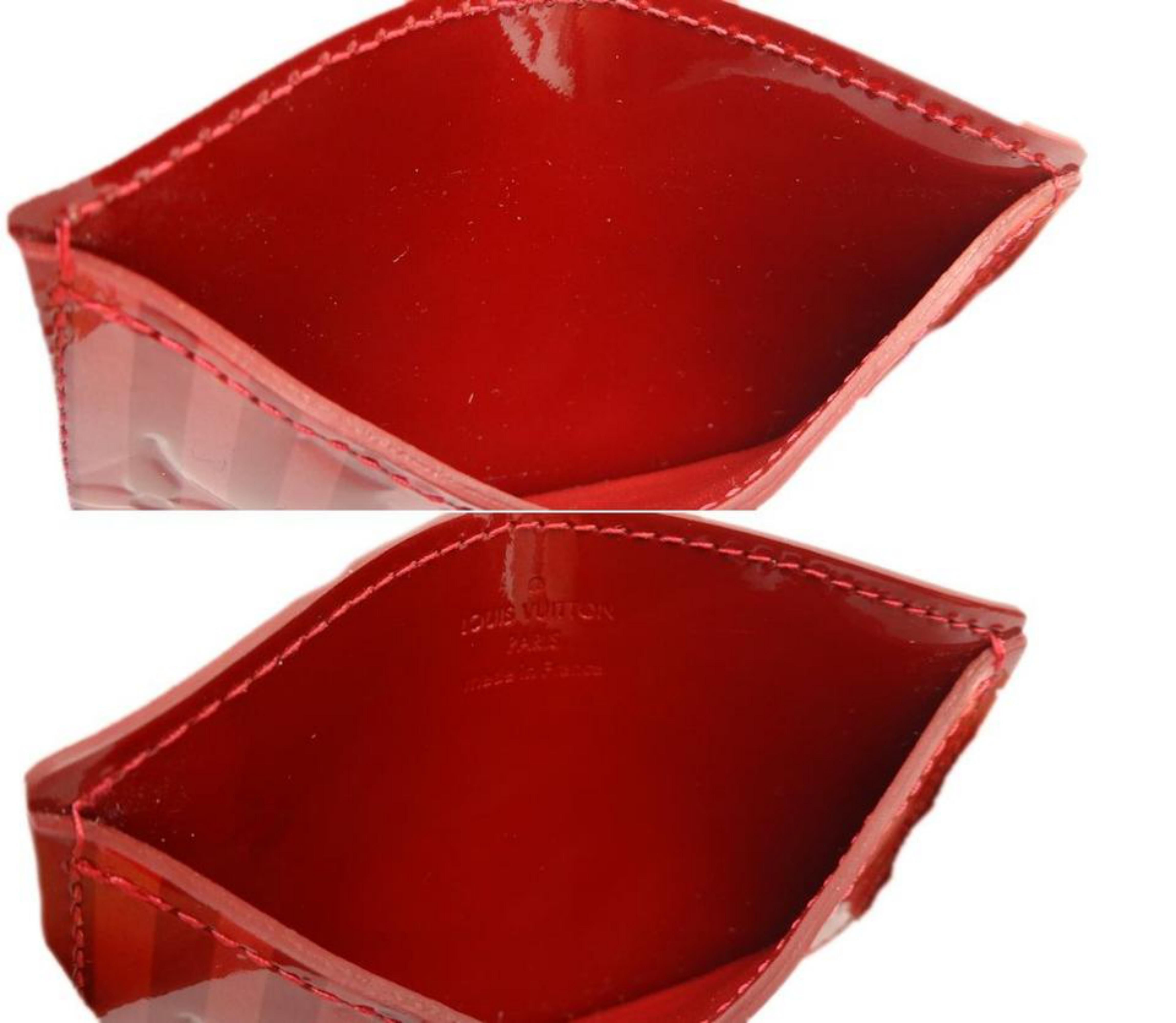 Louis Vuitton Red Vernis Rayures Card Case 220058 Wallet For Sale 4