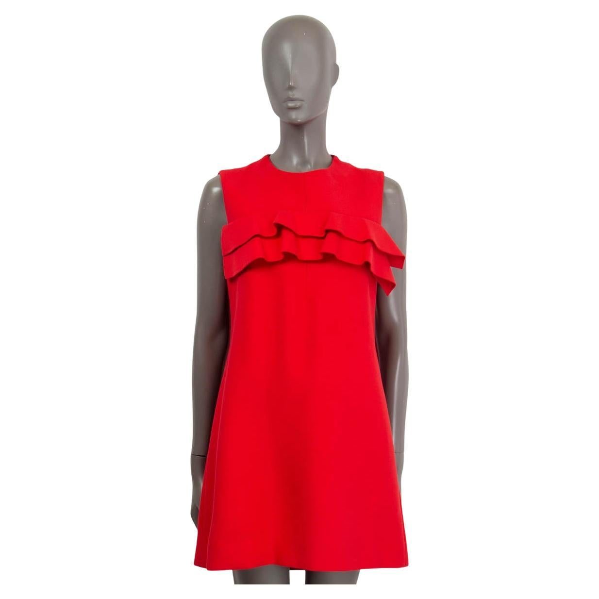 LOUIS VUITTON red viscose RUFFLED SLEEVELESS A-LINE MINI COCKTAIL Dress 38 S For Sale