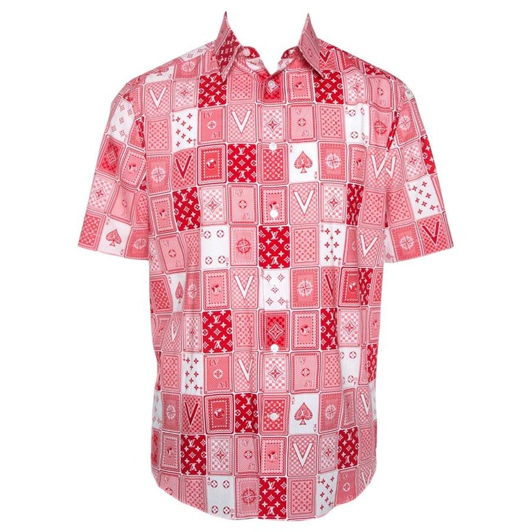 Louis Vuitton Red and White LV Cards Print Cotton Regular Fit Shirt L