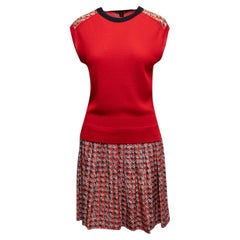 Vestido Louis Vuitton de punto de lana rojo y seda con estampado multicolor