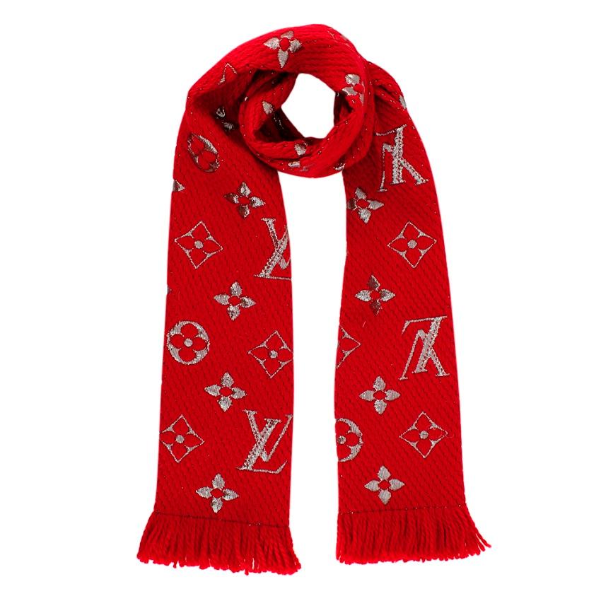 Louis Vuitton Red Wool & Silk Blend Logomania Shine Scarf In New Condition In London, GB
