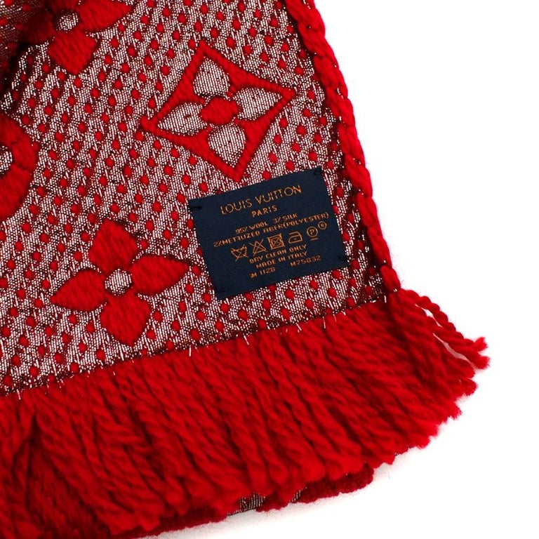 Louis Vuitton Red Wool and Silk Blend Logomania Shine Scarf at 1stDibs