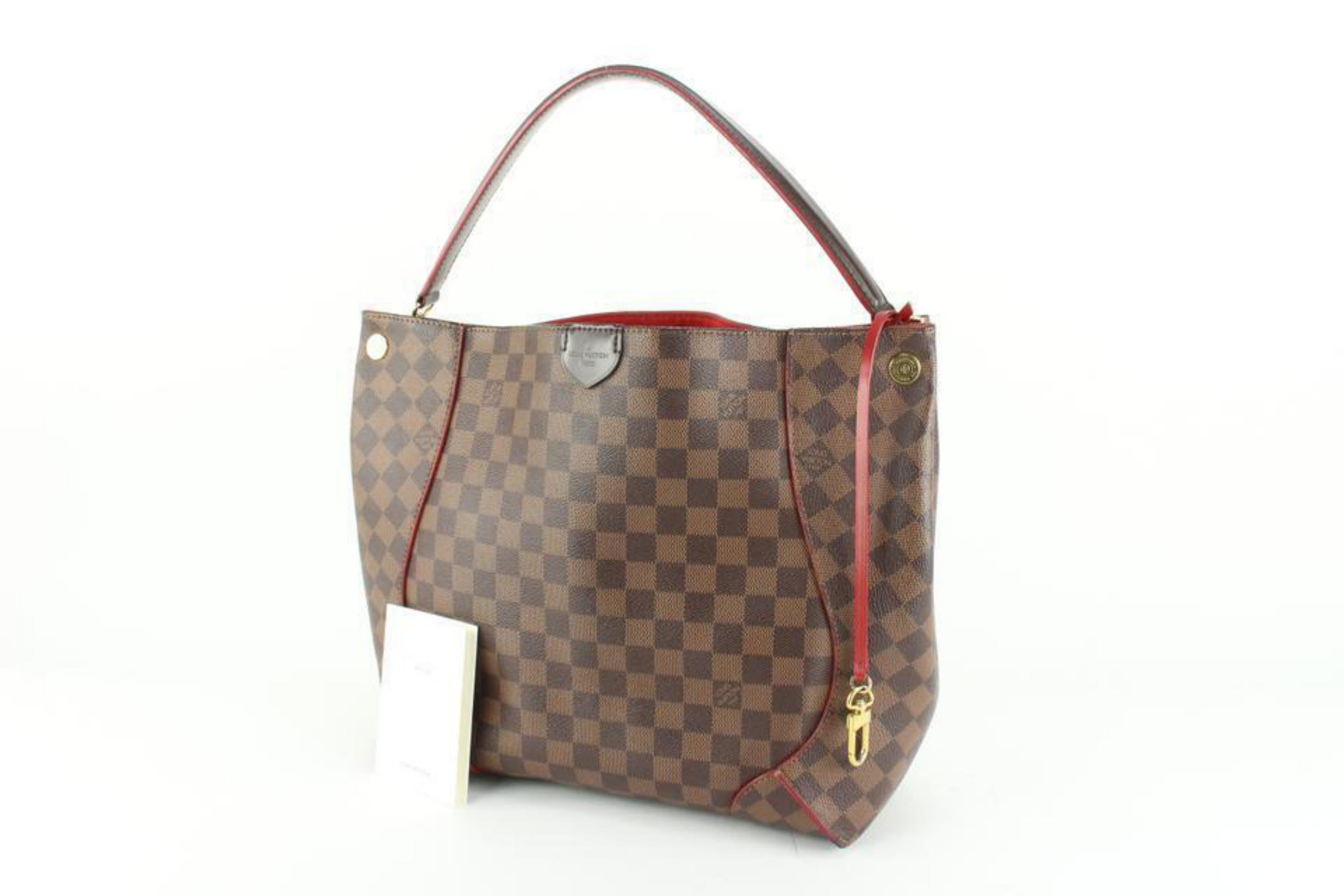 Brown Louis Vuitton Red x Damier Ebene Caissa Hobo Bag 3L414 For Sale