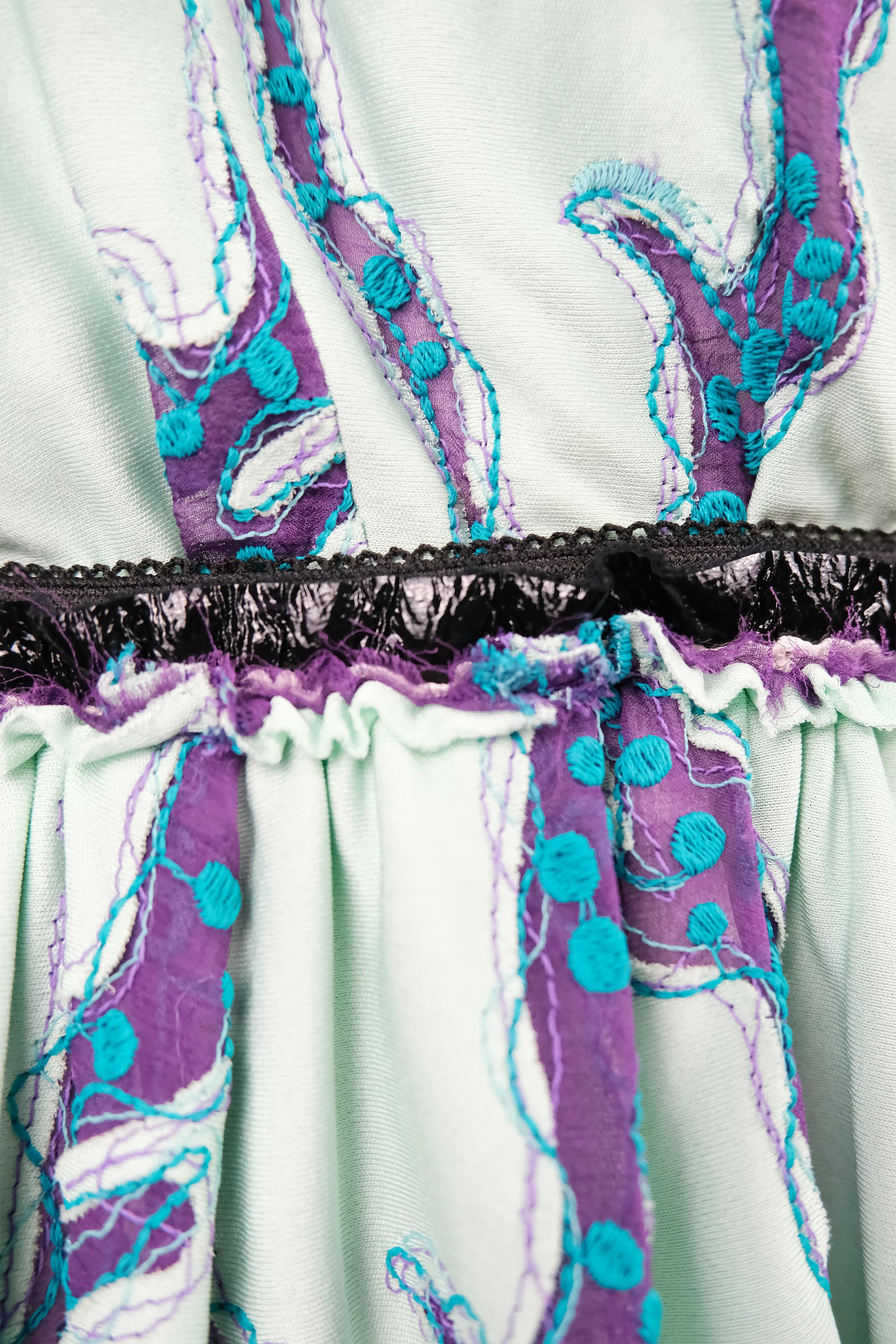 De las mujeres Louis Vuitton Resort 2015 Mini Vestido Bordado Coral Verde Espuma en venta