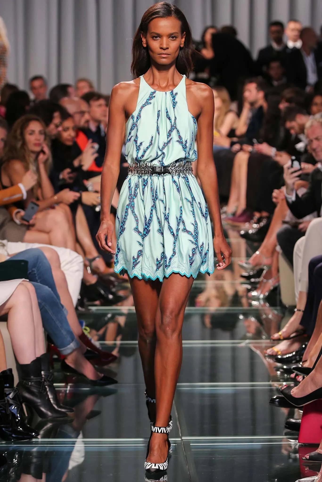 Louis Vuitton Resort 2015 Mini Vestido Bordado Coral Verde Espuma en venta 2