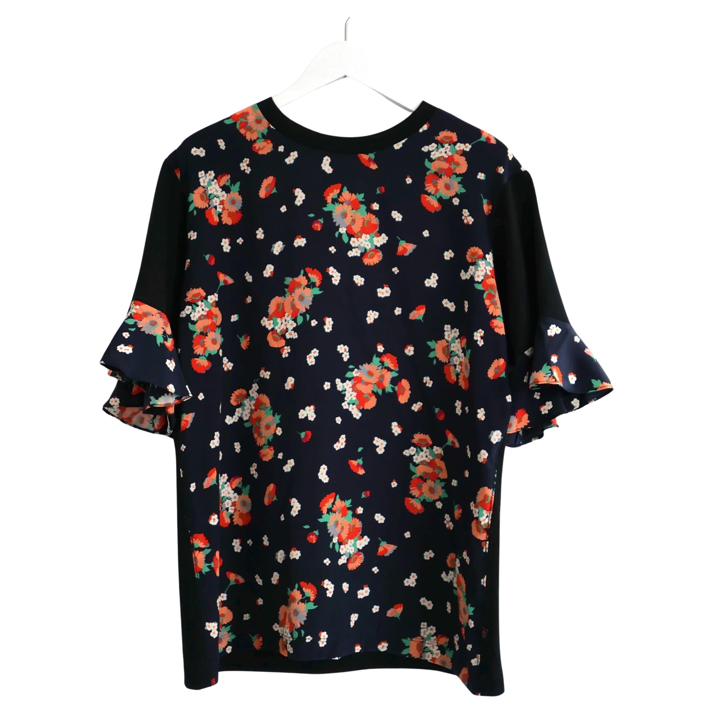 Louis Vuitton Resort 2017 Floral Silk & Cotton T-Shirt Top For Sale
