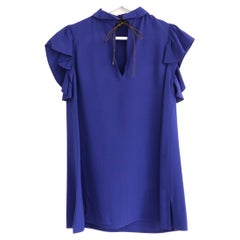 Louis Vuitton Resort 2017 Purple Crepe Monogram Tie Blouse