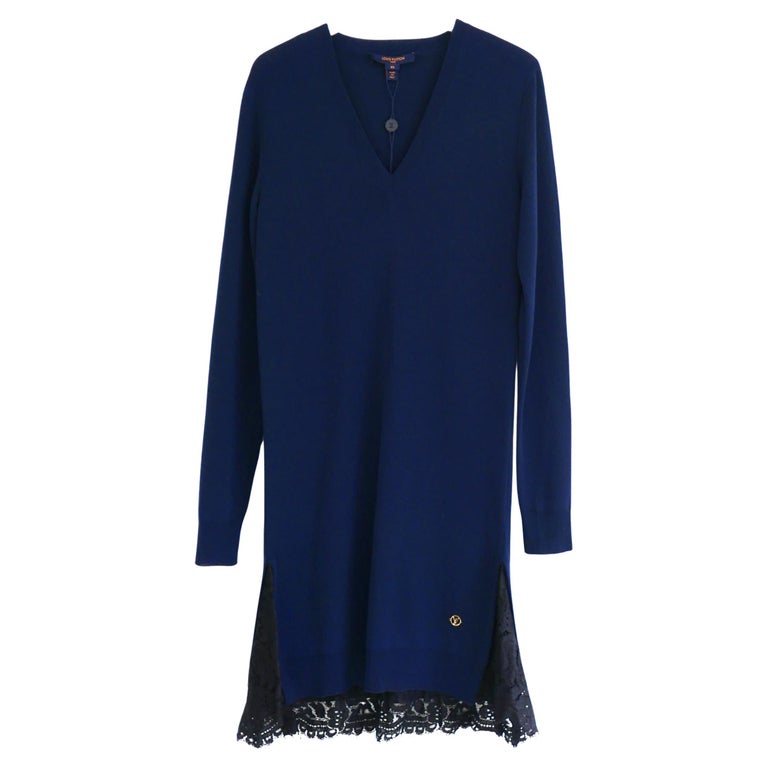 louis vuitton knit dress LOUIS VUITTON Contrast Accent Openwork Knit Dress Blue. Size Xs