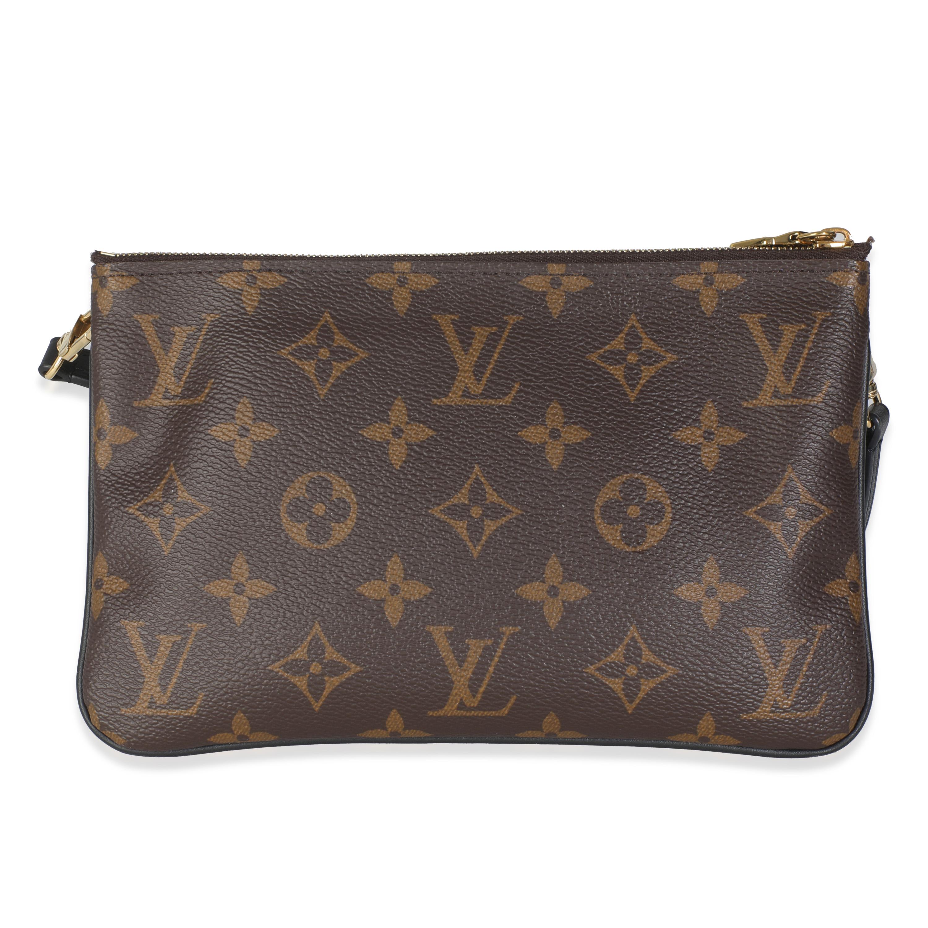 Listing Title: Louis Vuitton Reverse Monogram Canvas Double Zip Pochette
SKU: 145839
Condition: Pre-owned 
Handbag Condition: Excellent
Condition Comments: Item is in excellent condition and displays light signs of wear.   Scuffing along corners.