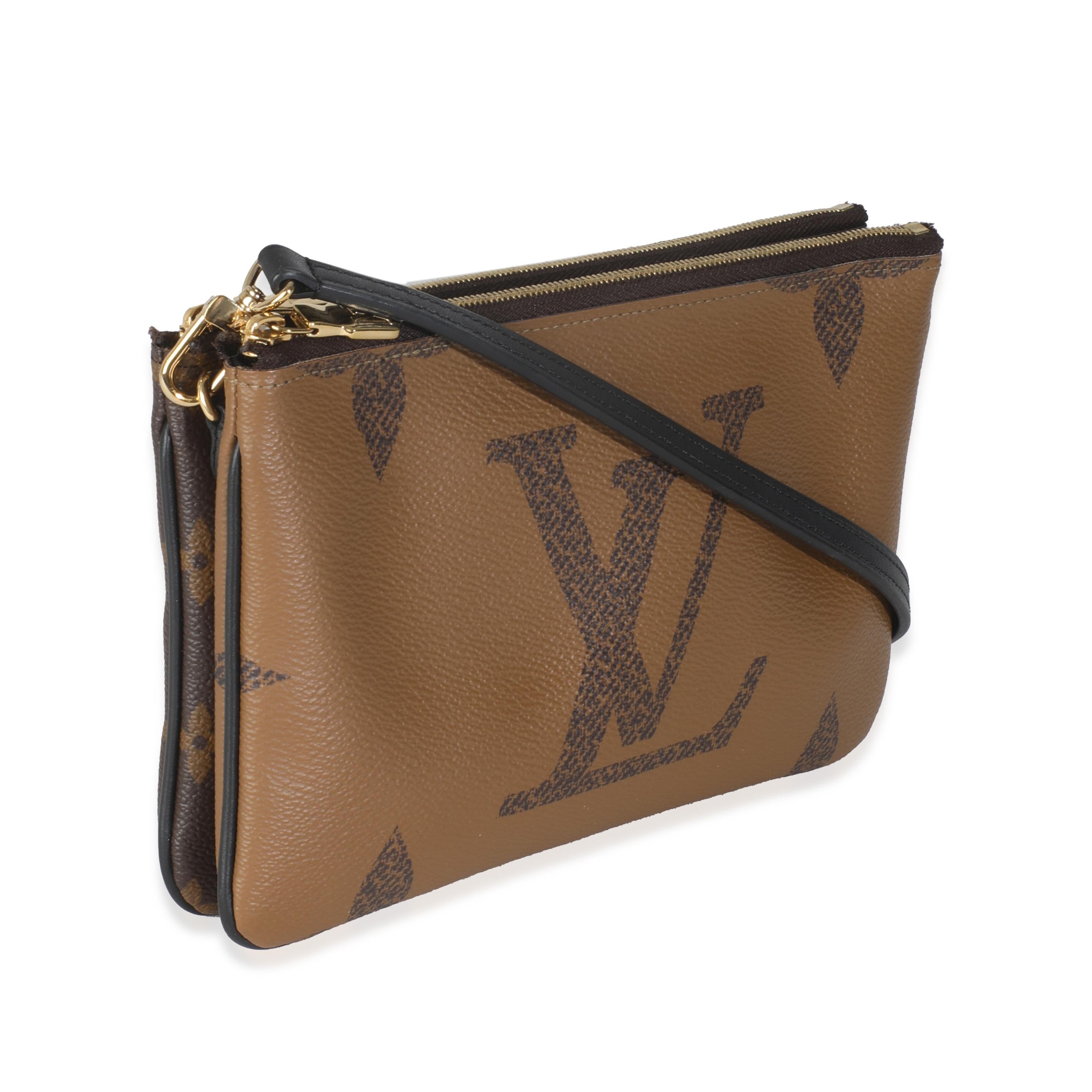 Brown Louis Vuitton Reverse Monogram Canvas Double Zip Pochette For Sale
